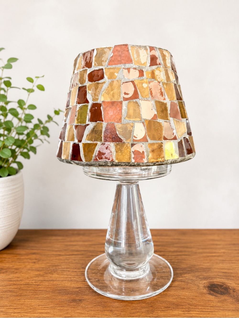 Mosaic Tile Mini Tea light or Votive Candle Lamp in Warm Neutrals- Fairy Lamp